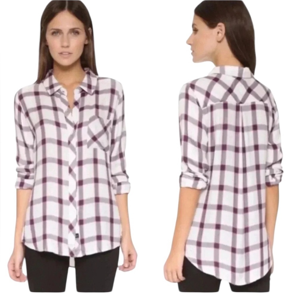 Rails Women’s White Plaid Hunter Long Sleeve Flannel Button Down Blouse XS